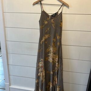 Lulu's Gray and Gold Floral Maxi Dress